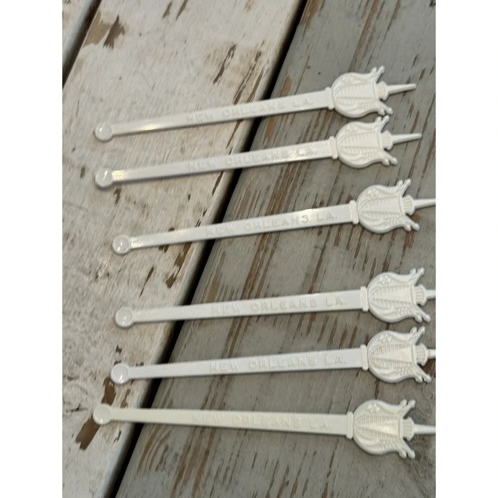 LOT OF 6 Top of the Mart New Orleans DOUBLE SIDED Swizzle Drink Stir Stick